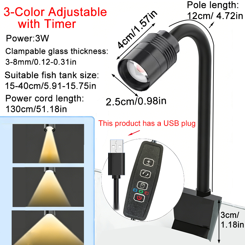 Aquarium Marine Lights - Reflektor akwariowy USB 3W do akwariów